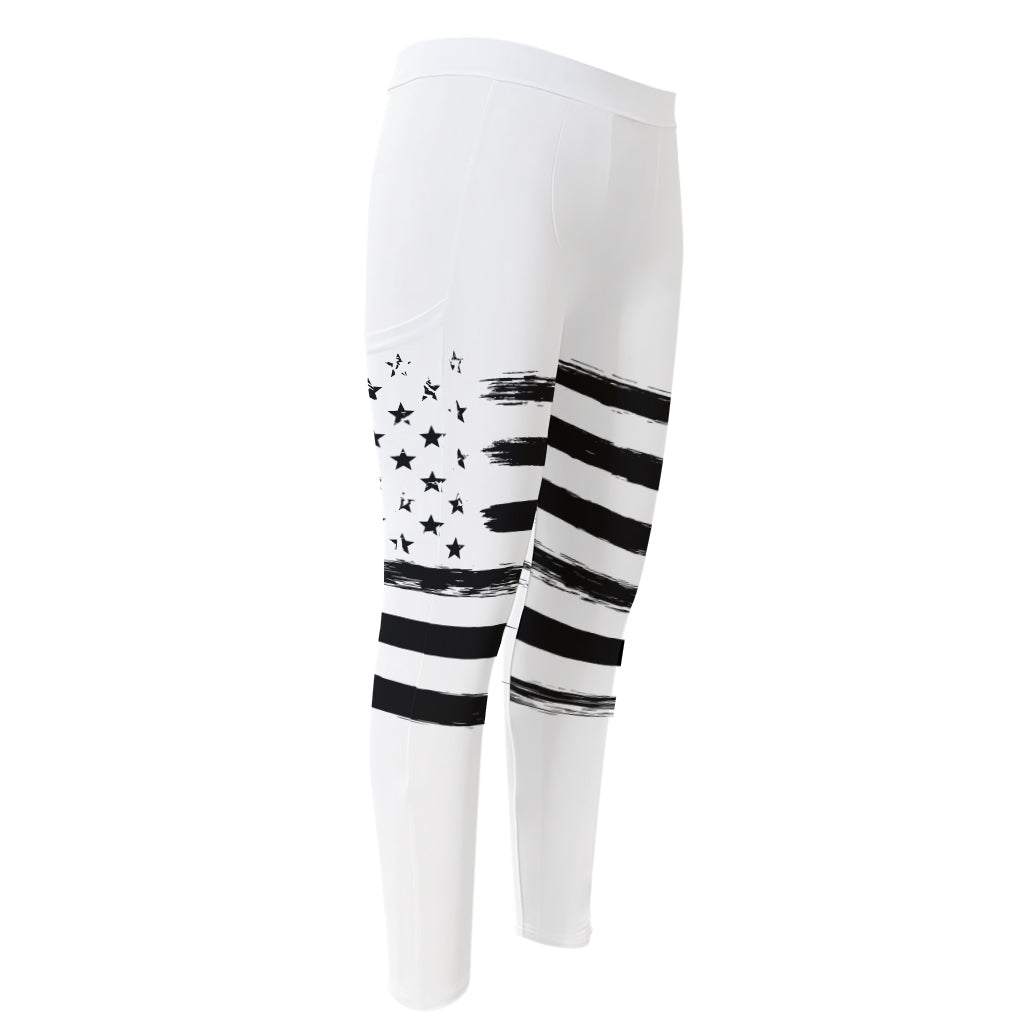 White And Black USA Flag Print Men's Compression Pants