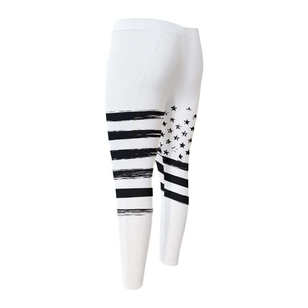 White And Black USA Flag Print Men's Compression Pants