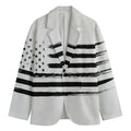 White And Black USA Flag Print Men's Cotton Blazer