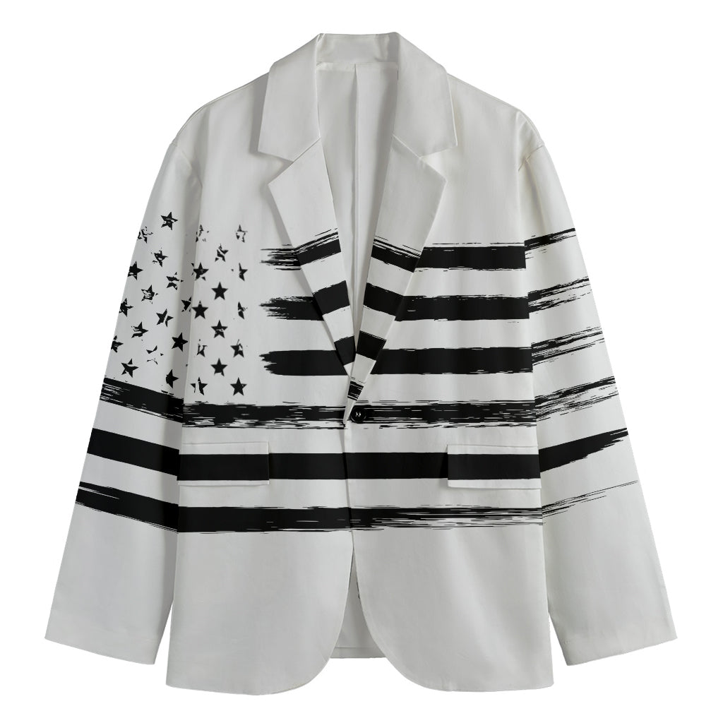White And Black USA Flag Print Men's Cotton Blazer