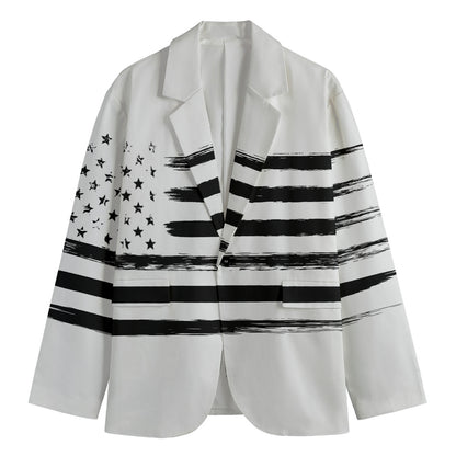 White And Black USA Flag Print Men's Cotton Blazer