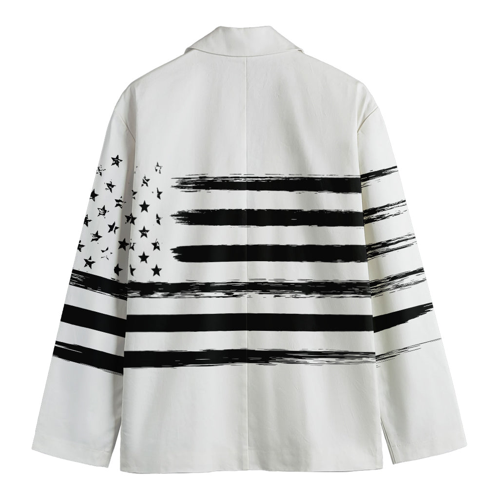 White And Black USA Flag Print Men's Cotton Blazer
