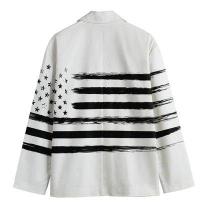 White And Black USA Flag Print Men's Cotton Blazer