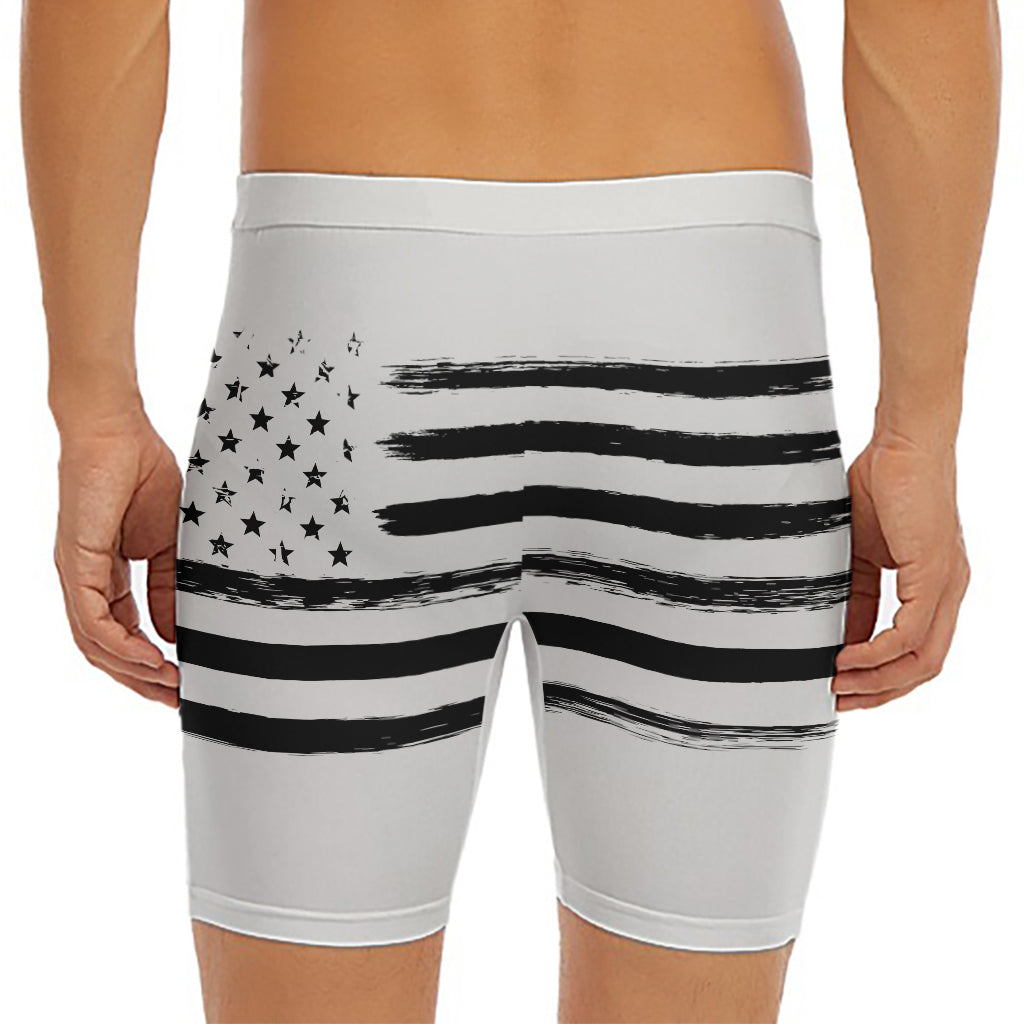 White And Black USA Flag Print Men's Long Boxer Briefs
