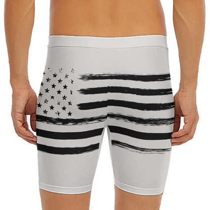 White And Black USA Flag Print Men's Long Boxer Briefs