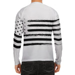 White And Black USA Flag Print Men's Long Sleeve Rash Guard