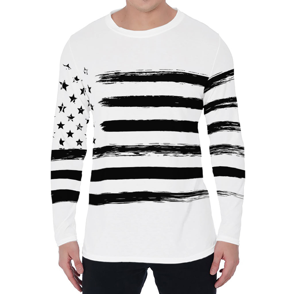 White And Black USA Flag Print Men's Long Sleeve T-Shirt