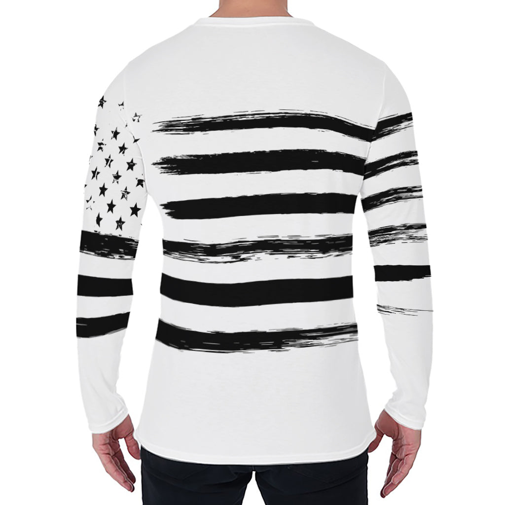 White And Black USA Flag Print Men's Long Sleeve T-Shirt