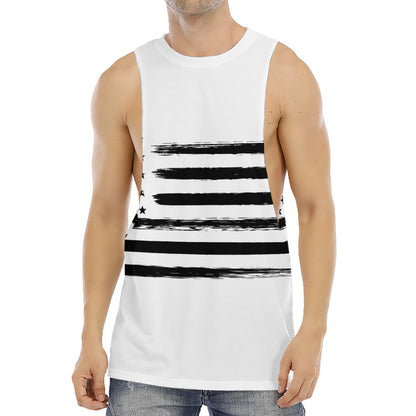 White And Black USA Flag Print Men's Muscle Tank Top