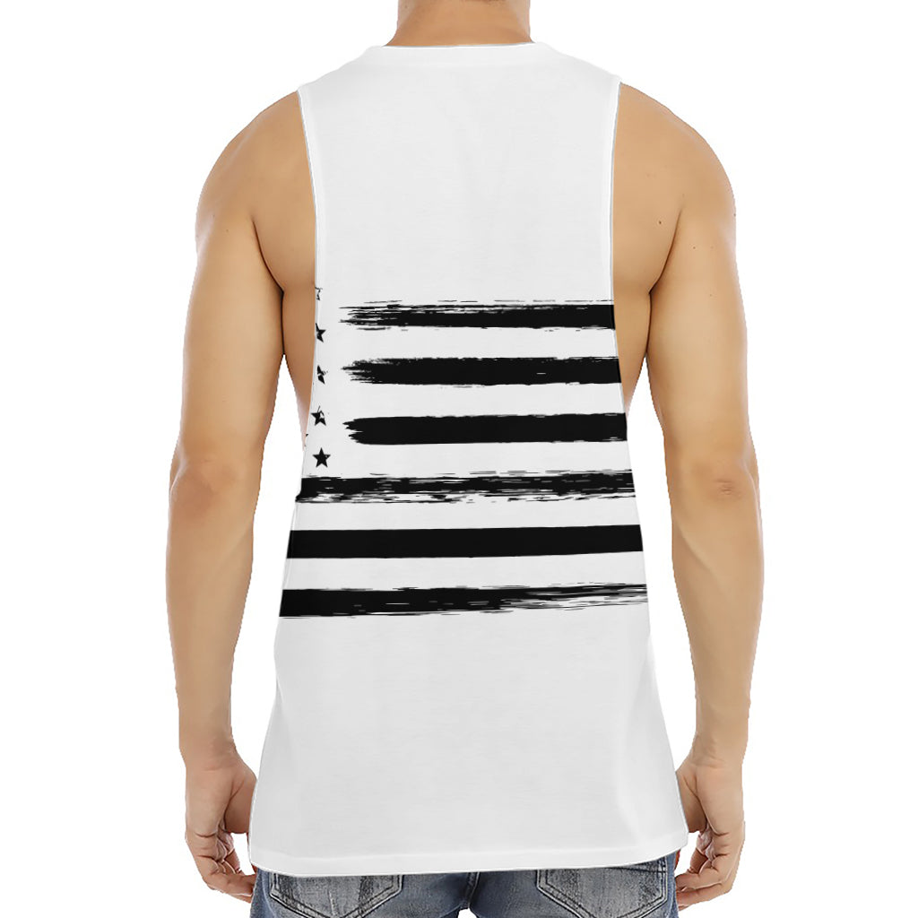 White And Black USA Flag Print Men's Muscle Tank Top