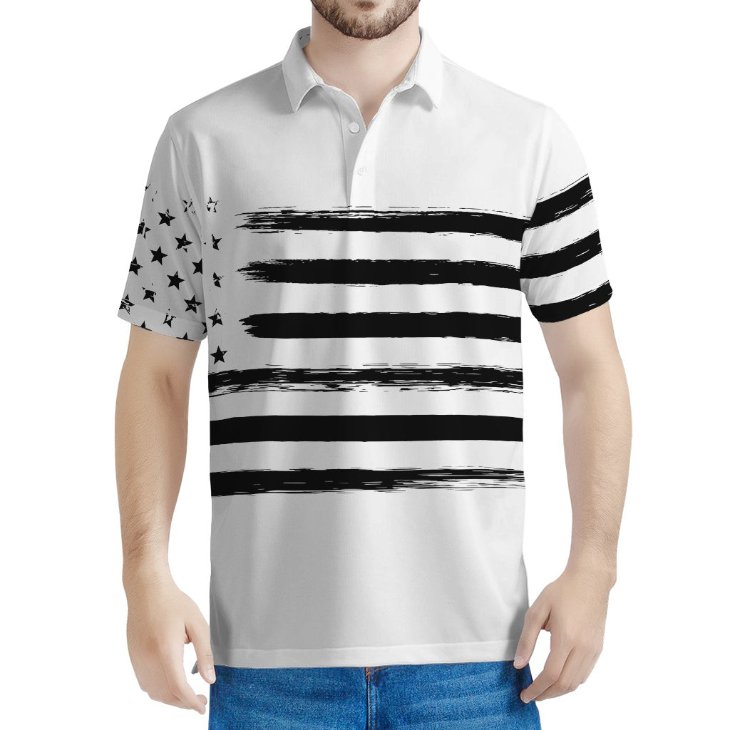 White And Black USA Flag Print Men's Polo Shirt