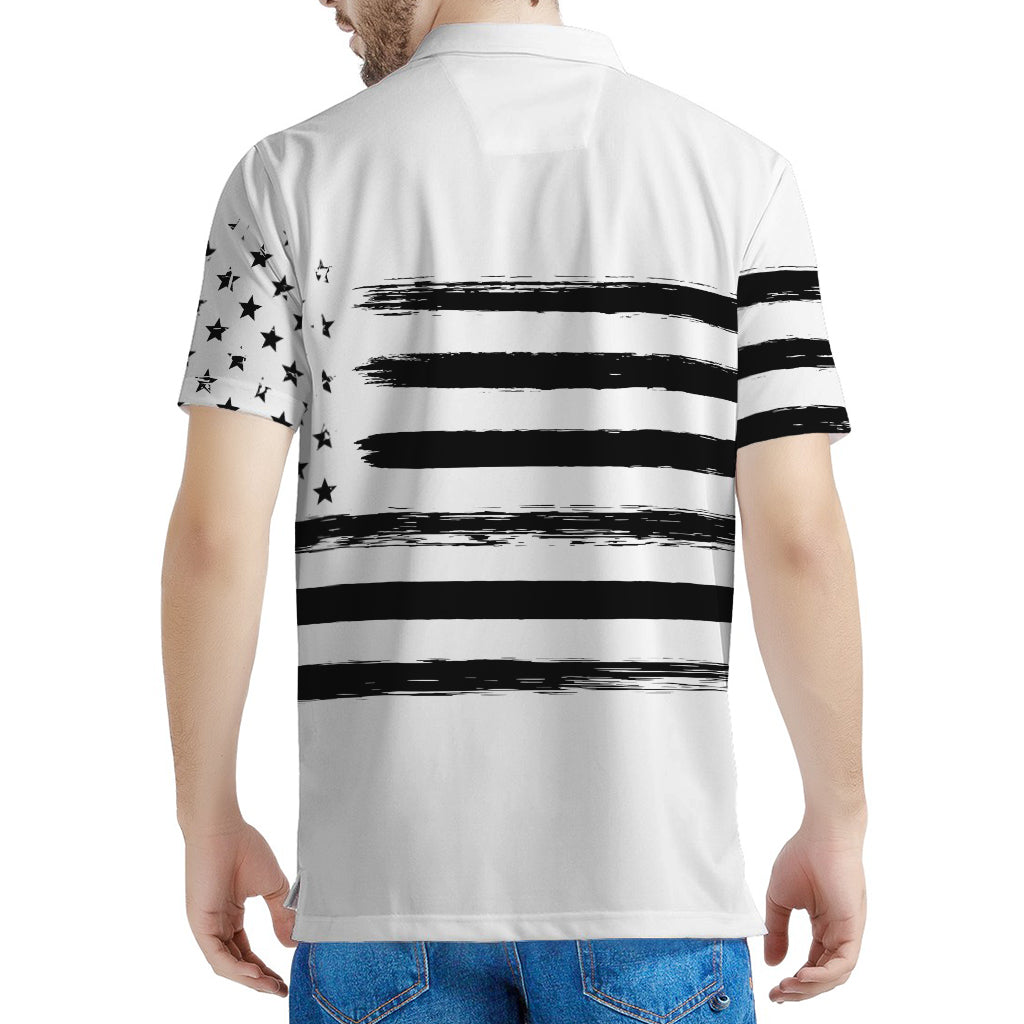 White And Black USA Flag Print Men's Polo Shirt