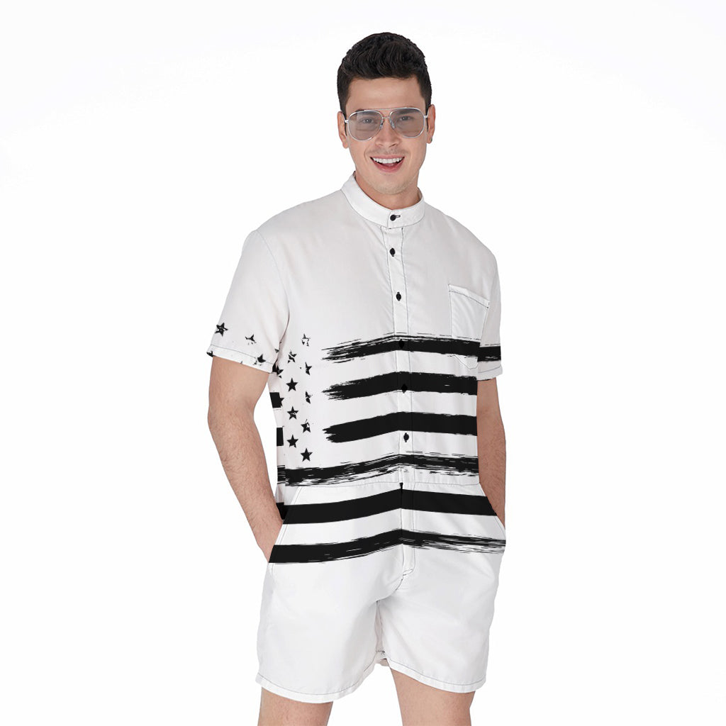 White And Black USA Flag Print Men's Rompers