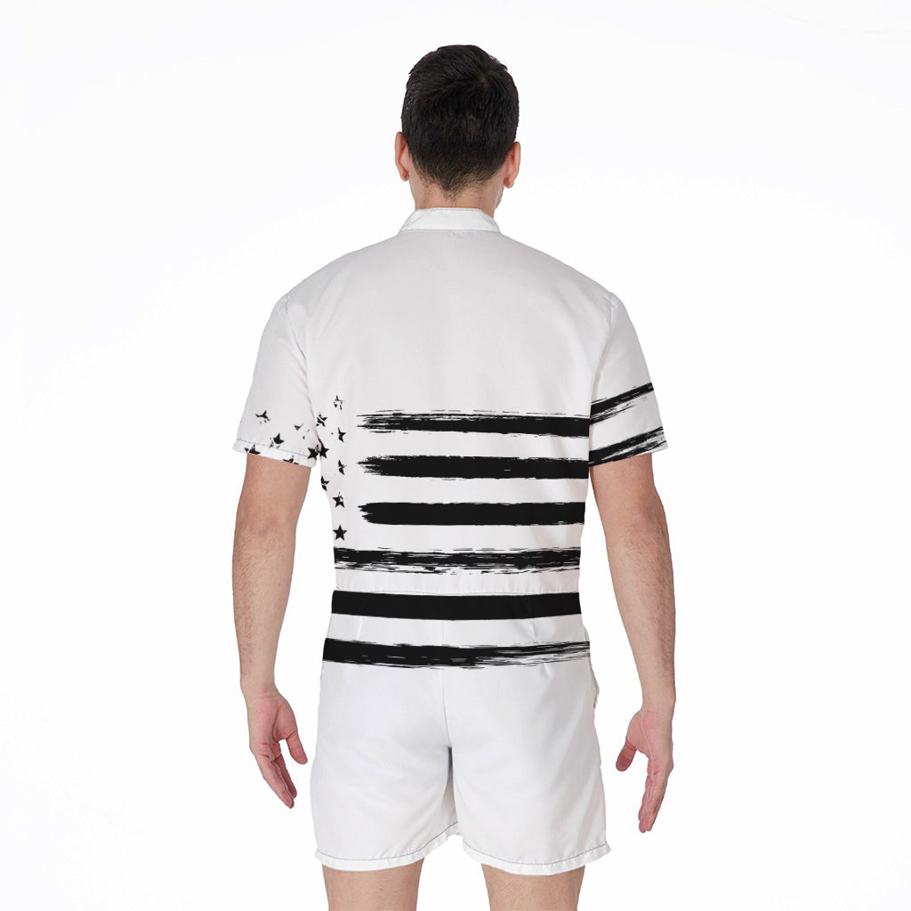 White And Black USA Flag Print Men's Rompers