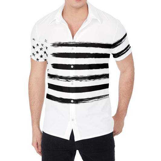 White And Black USA Flag Print Men's Shirt