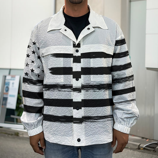 White And Black USA Flag Print Men's Shirt Jacket