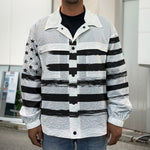 White And Black USA Flag Print Men's Shirt Jacket
