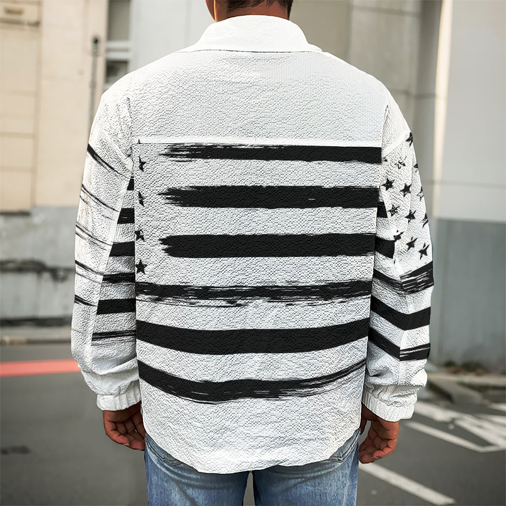 White And Black USA Flag Print Men's Shirt Jacket