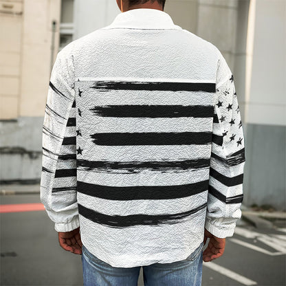 White And Black USA Flag Print Men's Shirt Jacket