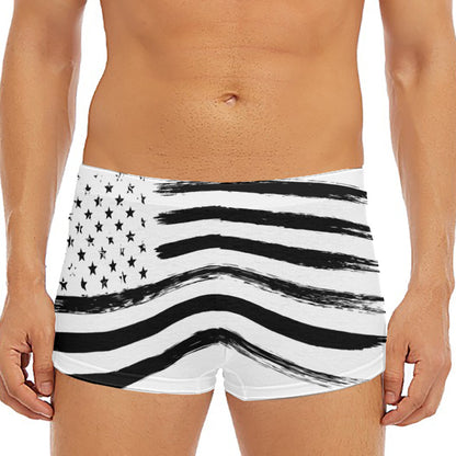 White And Black USA Flag Print Men's Short Boxer Briefs