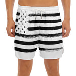 White And Black USA Flag Print Men's Split Running Shorts