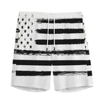 White And Black USA Flag Print Men's Sports Shorts