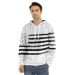 White And Black USA Flag Print Men's Velvet Pullover Hoodie