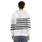 White And Black USA Flag Print Men's Velvet Pullover Hoodie