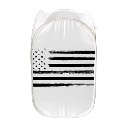 White And Black USA Flag Print Mesh Laundry Hamper