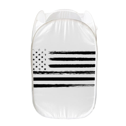 White And Black USA Flag Print Mesh Laundry Hamper
