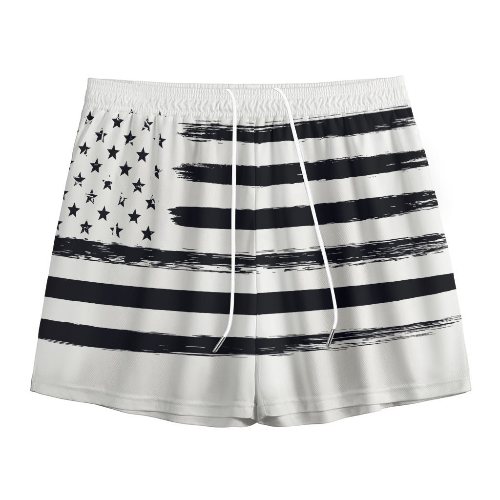 White And Black USA Flag Print Mesh Shorts