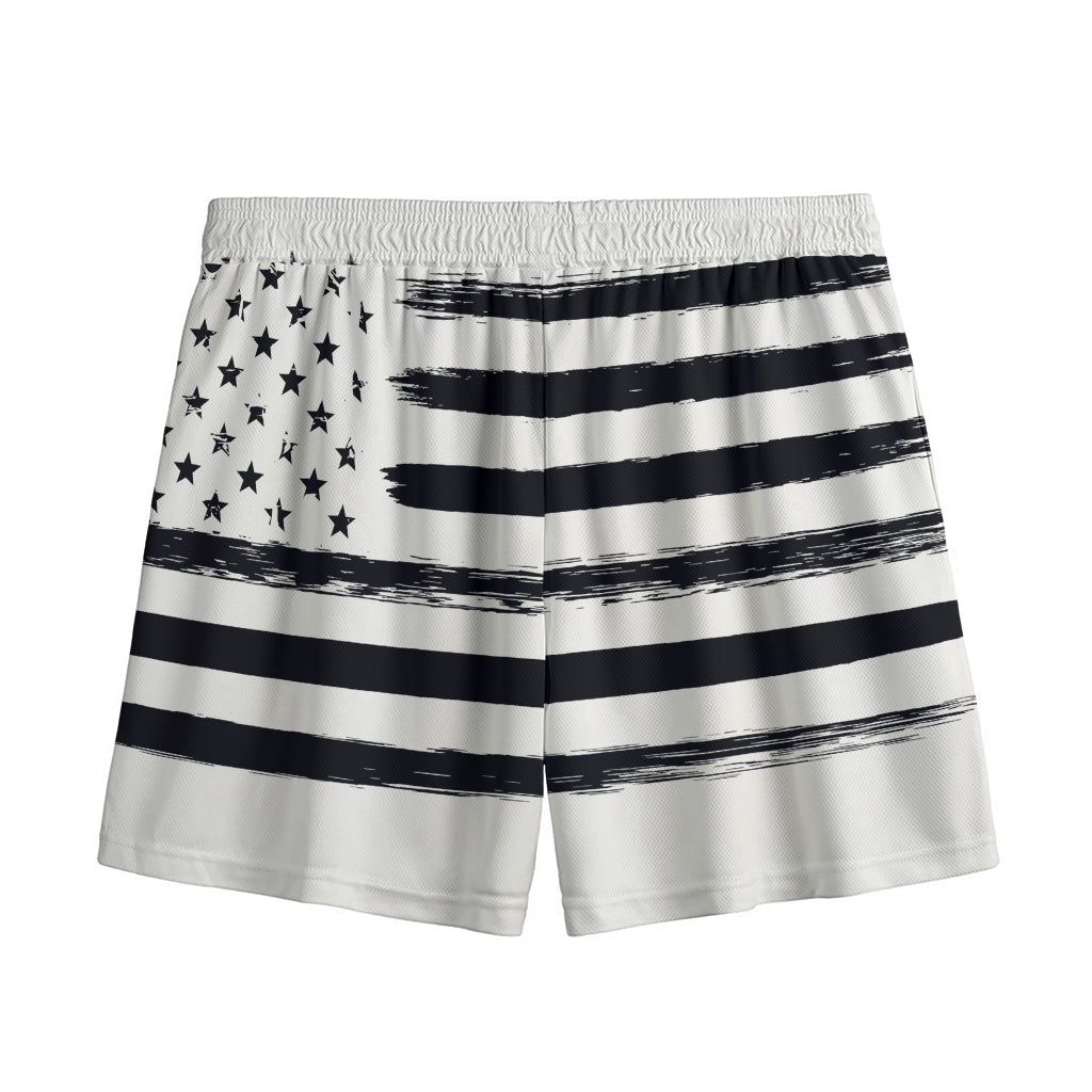 White And Black USA Flag Print Mesh Shorts