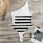 White And Black USA Flag Print One Shoulder Bodysuit