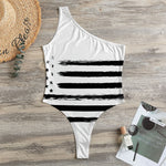 White And Black USA Flag Print One Shoulder Bodysuit