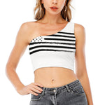 White And Black USA Flag Print One Shoulder Crop Top
