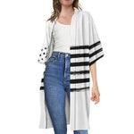 White And Black USA Flag Print Open Front Beach Cover Up