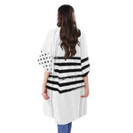 White And Black USA Flag Print Open Front Beach Cover Up