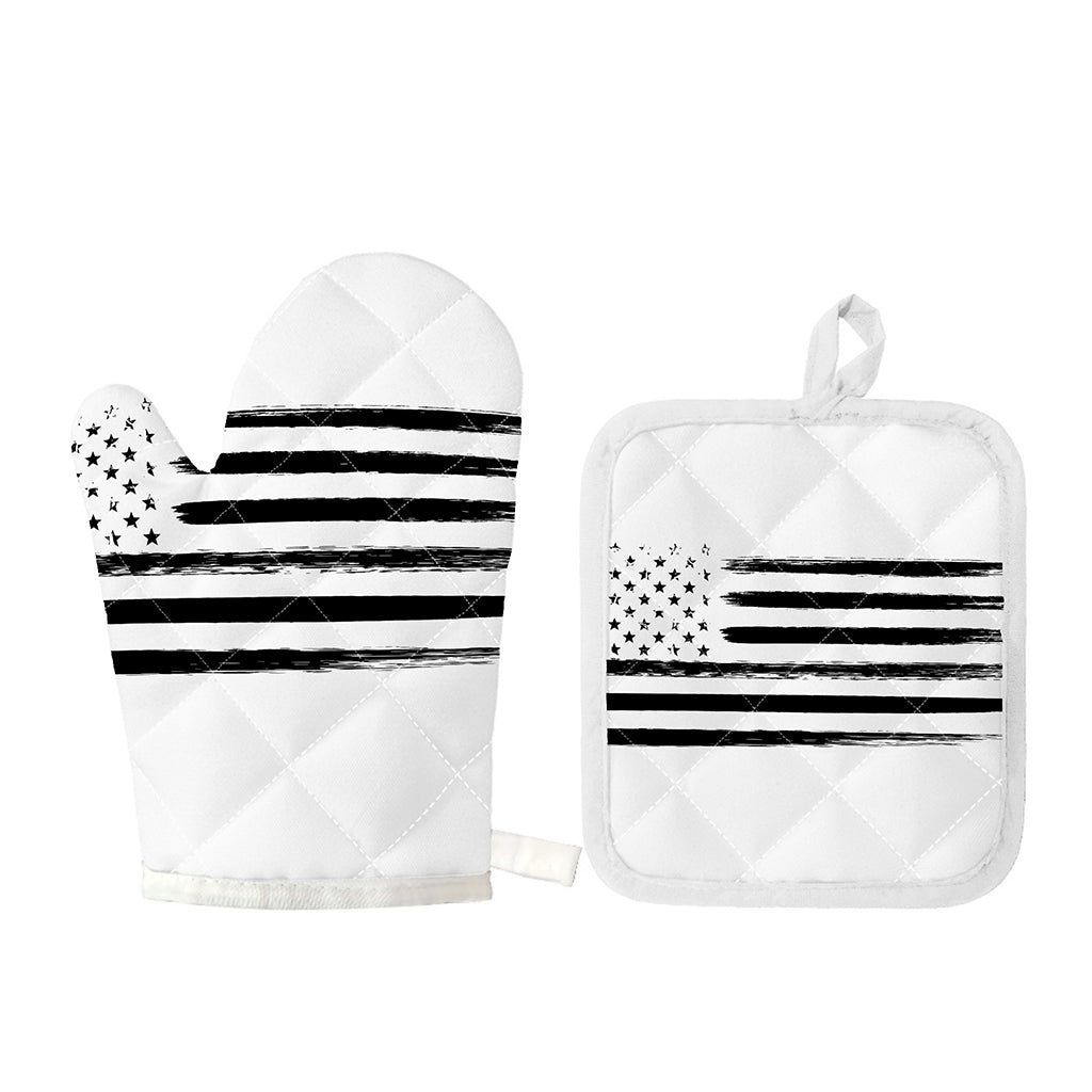 White And Black USA Flag Print Oven Mitt And Pot Holder Set