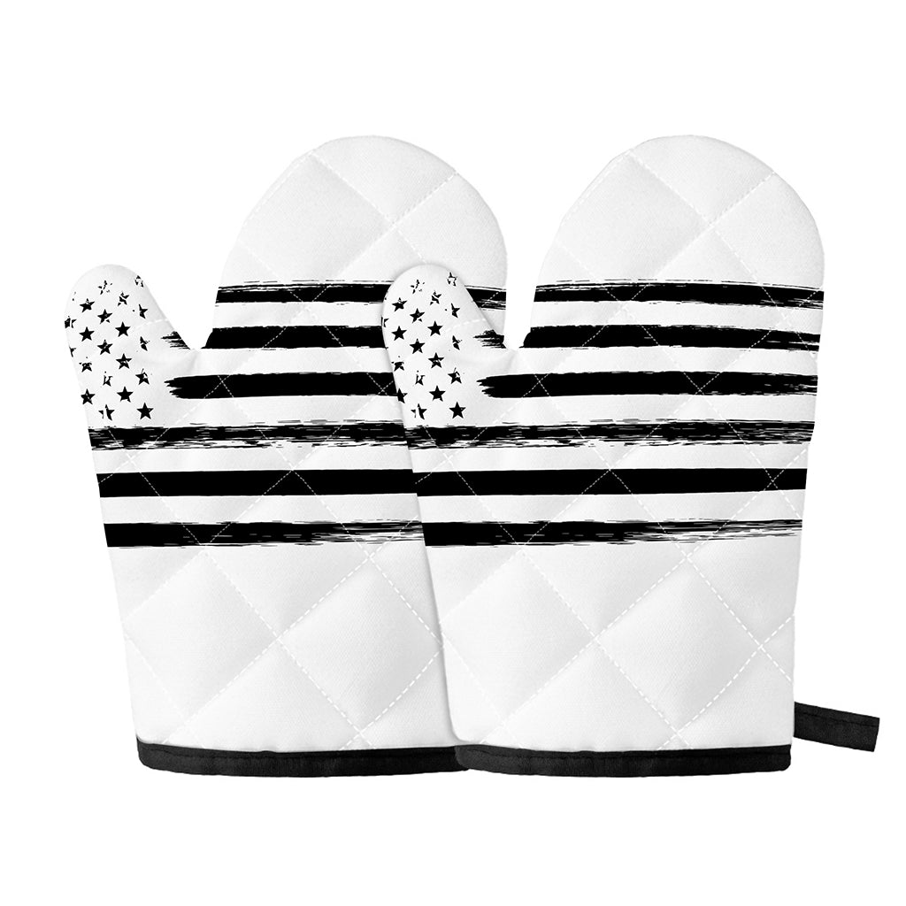 White And Black USA Flag Print Oven Mitts