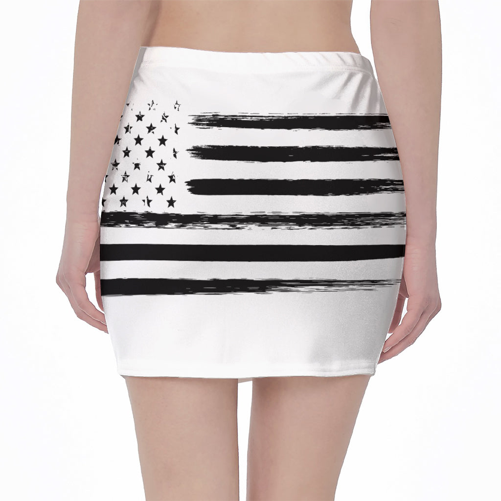 White And Black USA Flag Print Pencil Mini Skirt
