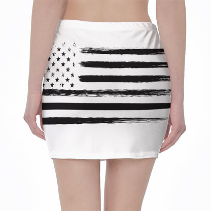 White And Black USA Flag Print Pencil Mini Skirt