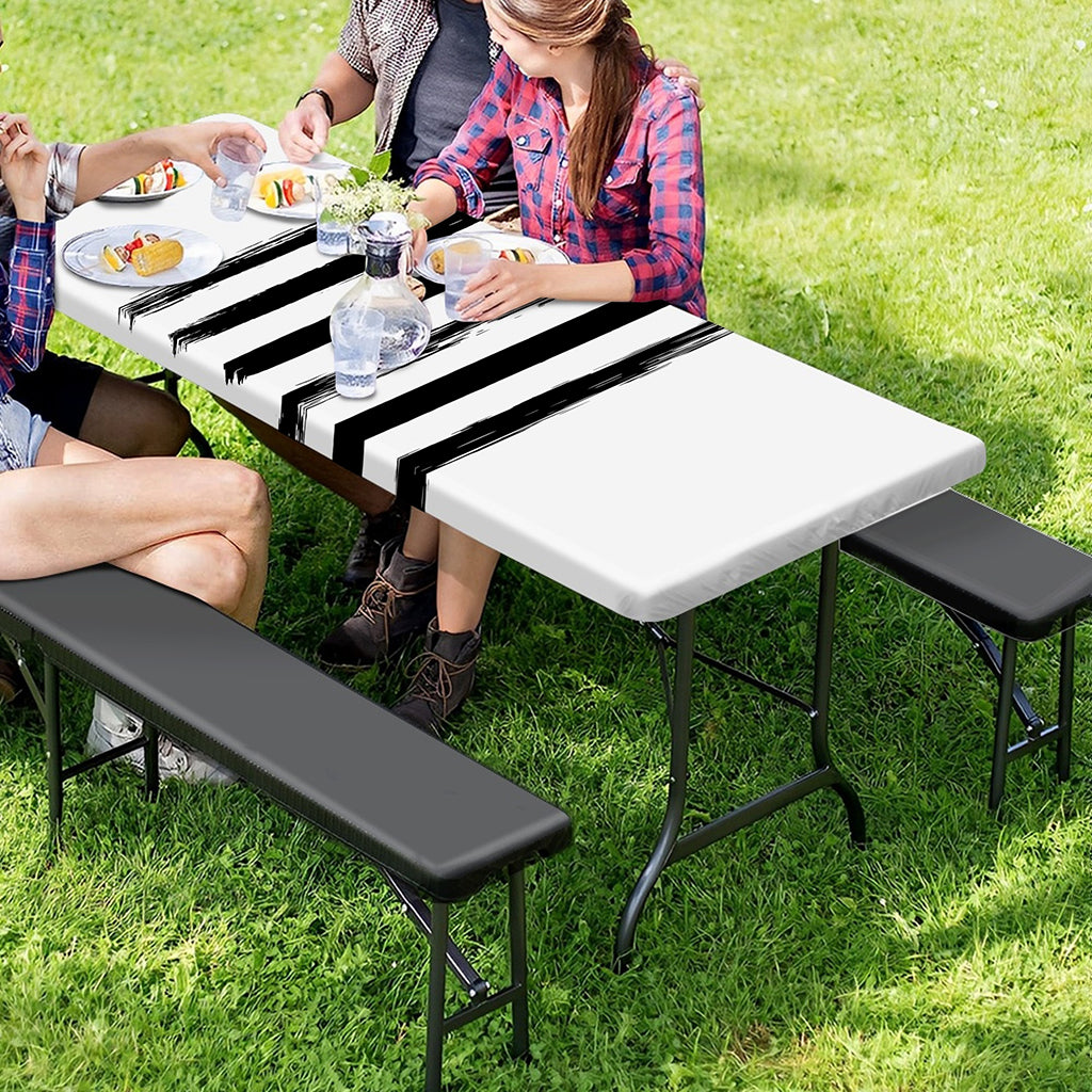 White And Black USA Flag Print Picnic Table Cover