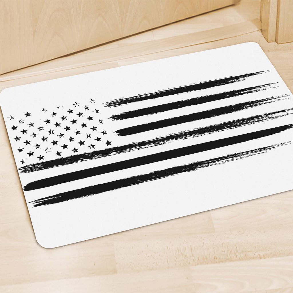White And Black USA Flag Print Polyester Doormat