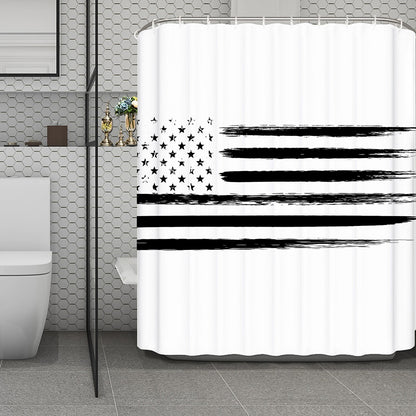 White And Black USA Flag Print Polyester Shower Curtain