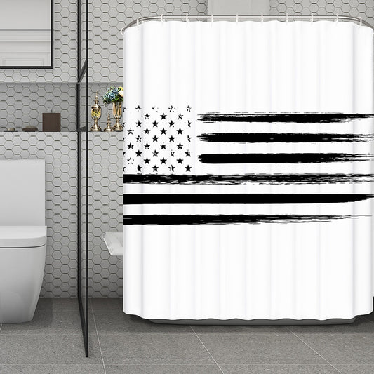 White And Black USA Flag Print Polyester Shower Curtain