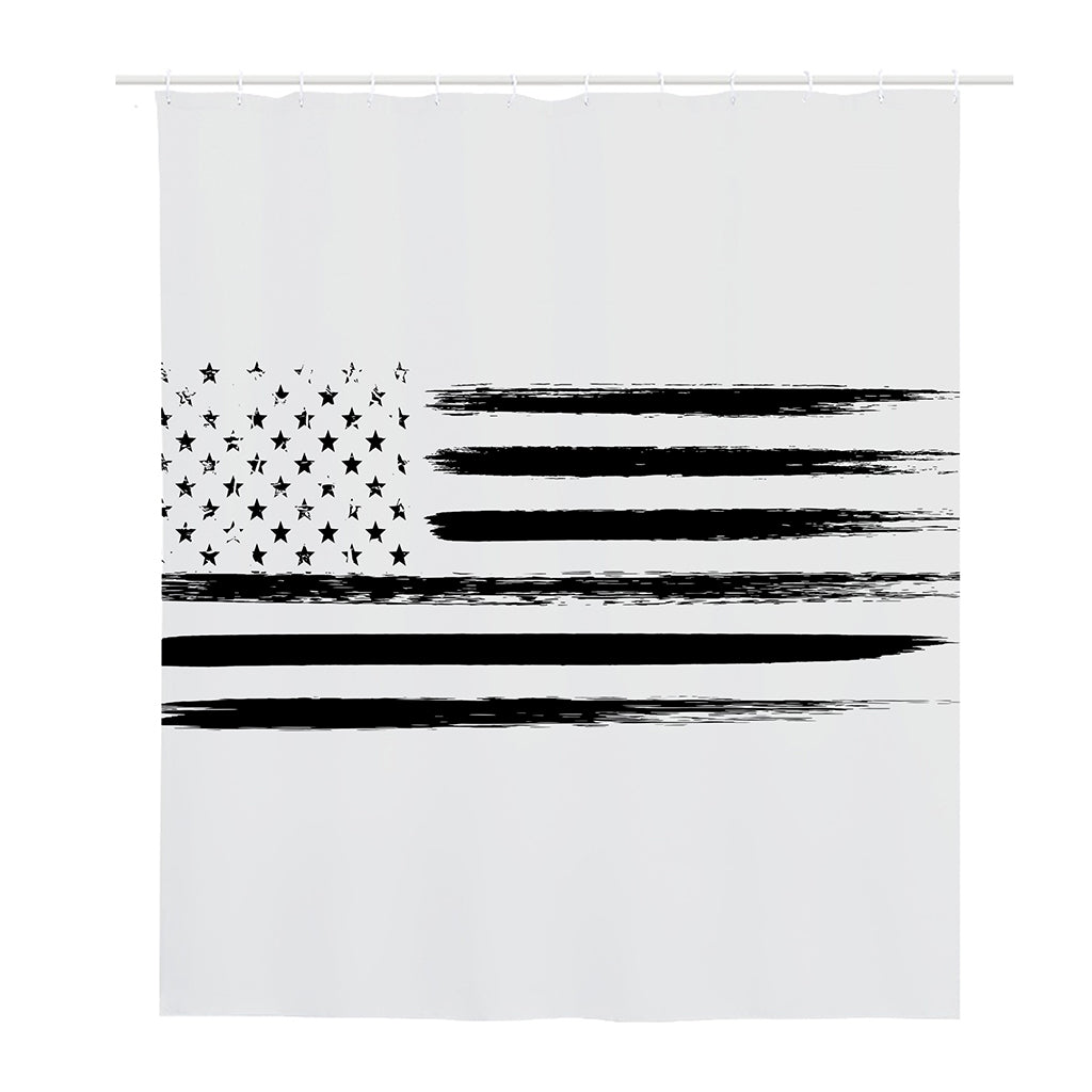 White And Black USA Flag Print Polyester Shower Curtain