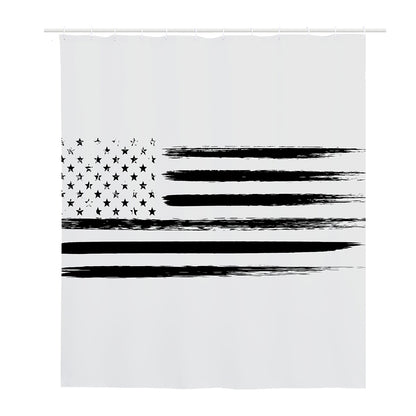 White And Black USA Flag Print Polyester Shower Curtain