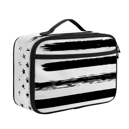 White And Black USA Flag Print Portable Lunch Bag