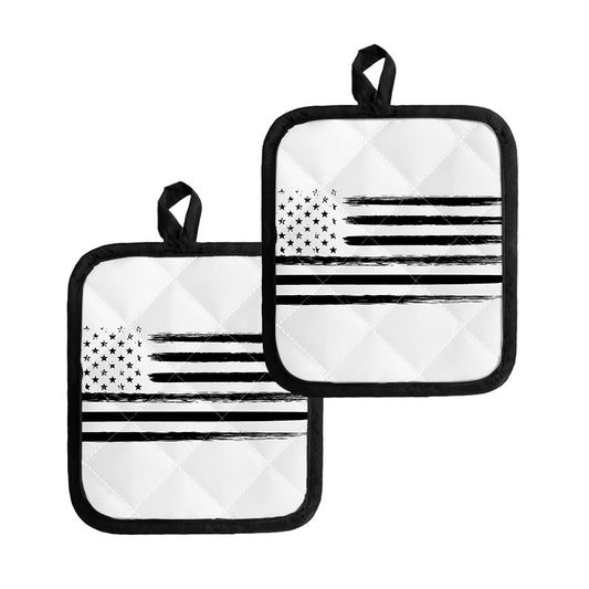 White And Black USA Flag Print Pot Holders