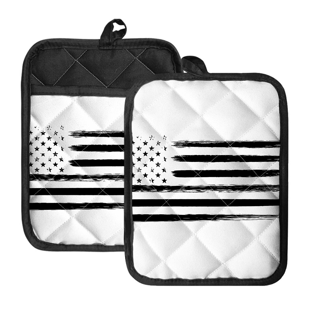 White And Black USA Flag Print Pot Holders With Pocket
